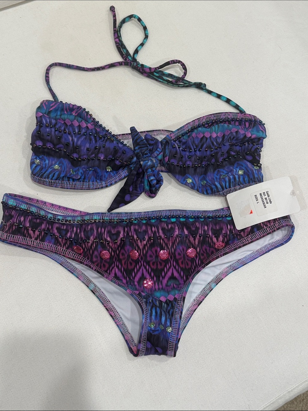 Purple & Teal Patterned Bandeau Bikini Set - Brand: